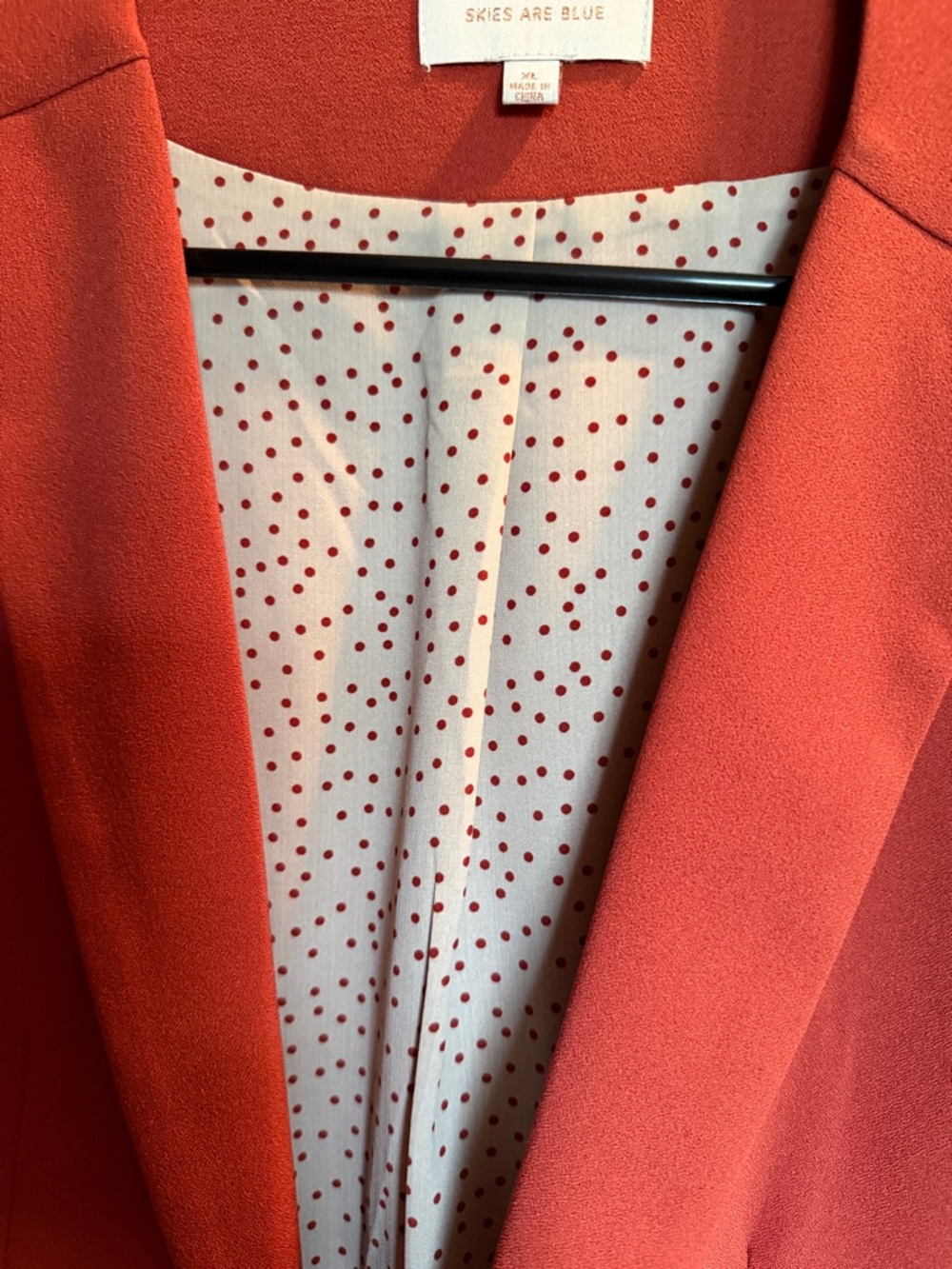 Skies Are Blue orange Blazer with Polka Dot Lining